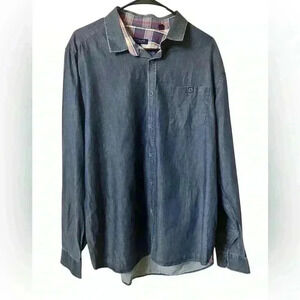 Ted Baker London Blue Button Up Shirt Flannel Print Lining Cotton